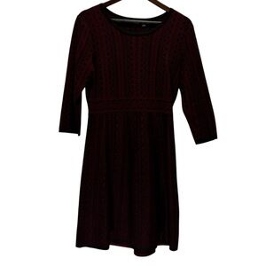 Nina Leonard Burgundy and Black Long Sleeve Sweater Dress